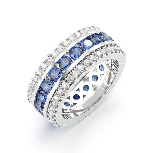 Jorrio round cut sapphire diamond sterling silver vintage women's band  wedding ring