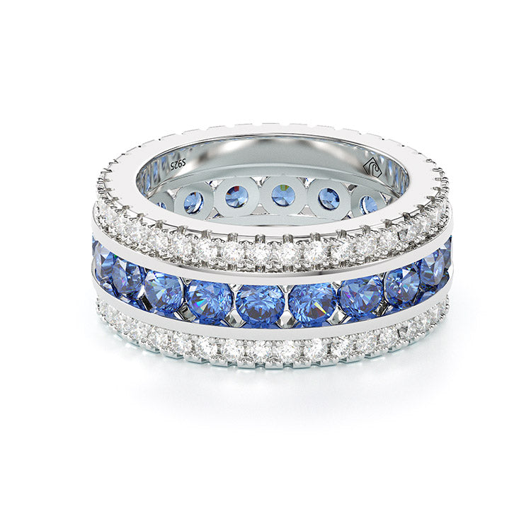 Jorrio round cut sapphire diamond sterling silver vintage women's band wedding ring