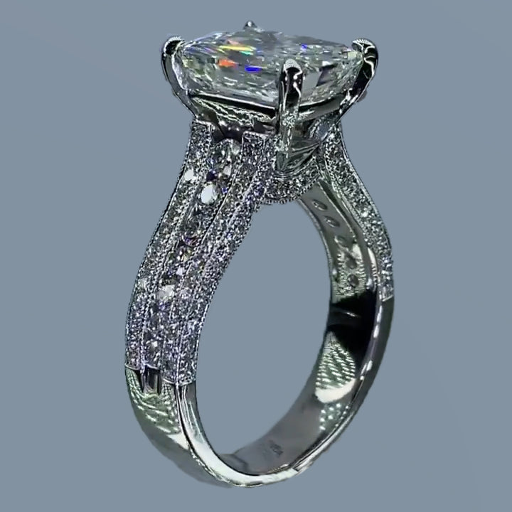 Jorrio handmade radiant cut vintage sterling silver wedding ring engagement ring