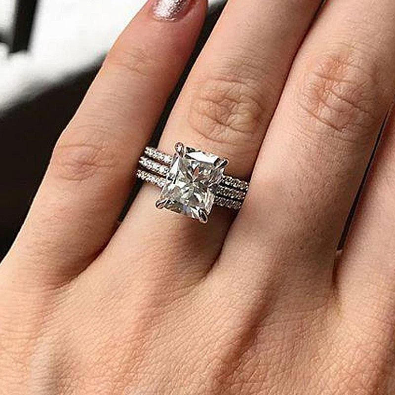 Jorrio handmade radiant cut created diamond sterling silver engagement ring wedding ring