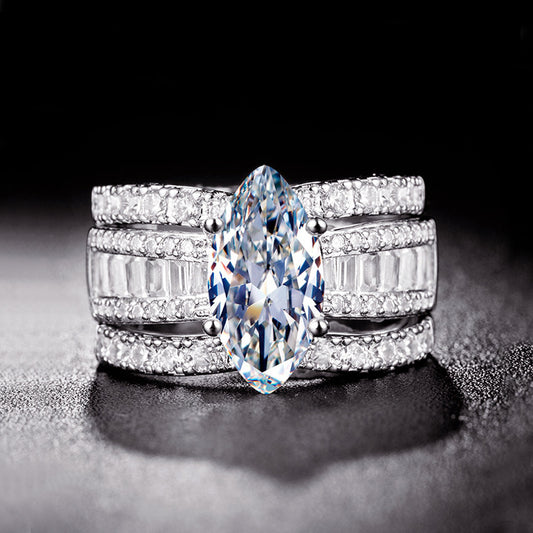Jorrio vintage marquise cut handmade created diamond  sterling silver bridal set wedding ring