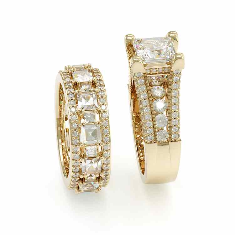 Jorrio handmade gold 3ct princess cut sterling silver 2pcs wedding bridal ring set