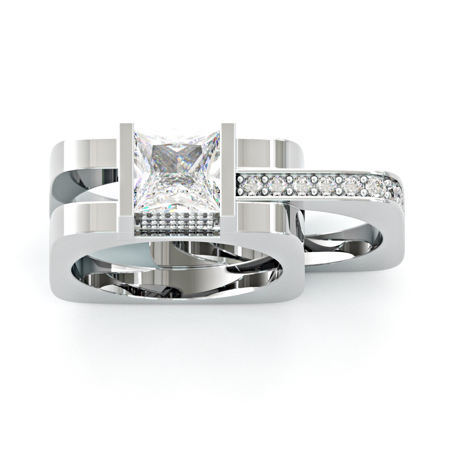 Jorrio Handmade Princess Cut Geometric Two Tone Men's Ringset