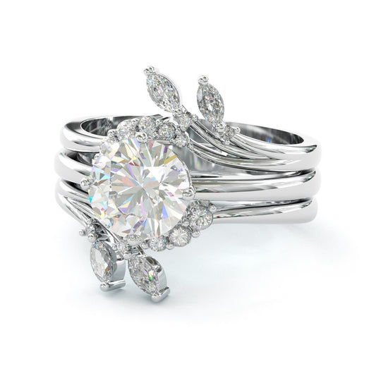 Jorrio handmade round cut vintage sterling silver ring set