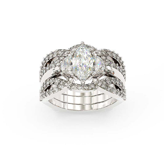 Jorrio handmade 1 ct marquise cut 2 pieces classic sterling silver bridal ring set