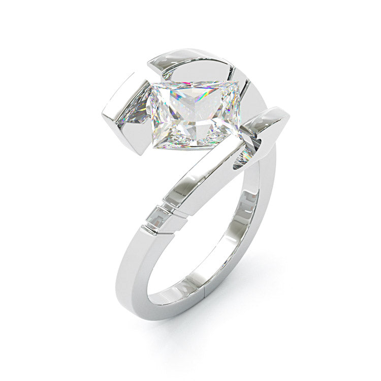 Jorrio chic 3ct princess cut moissanite sterling silver ring