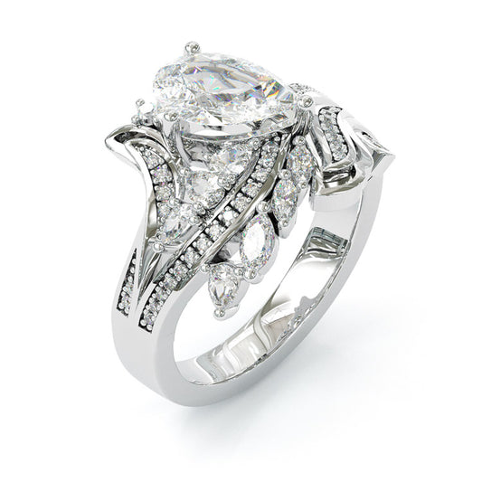 Jorrio luxury pear cut wave design sterling silver ring