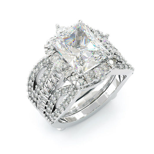 Jorrio handmade 3 ct radiant cut vintage 2pcs sterling silver wedding ring set