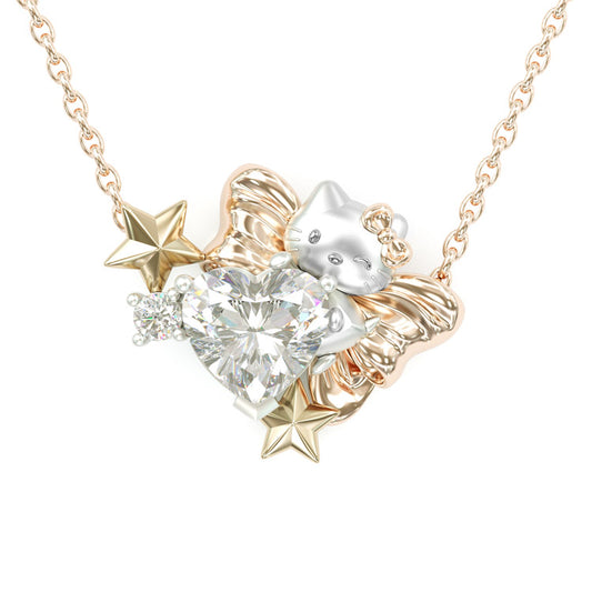 Jorrio lovely 2ct heart cut hello kitty sterling silver necklace