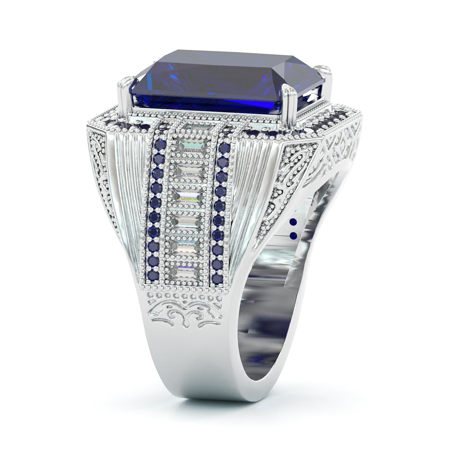 Jorrio handmade vintage-style radiant cut blue sapphire men’s ring