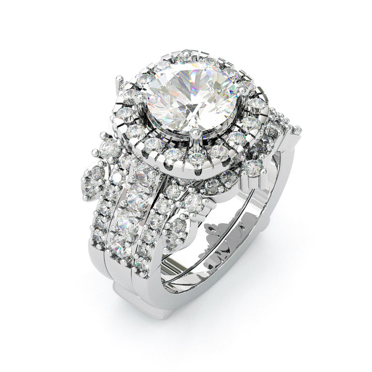 Jorrio halo round cut 2ct sterling silver ring set