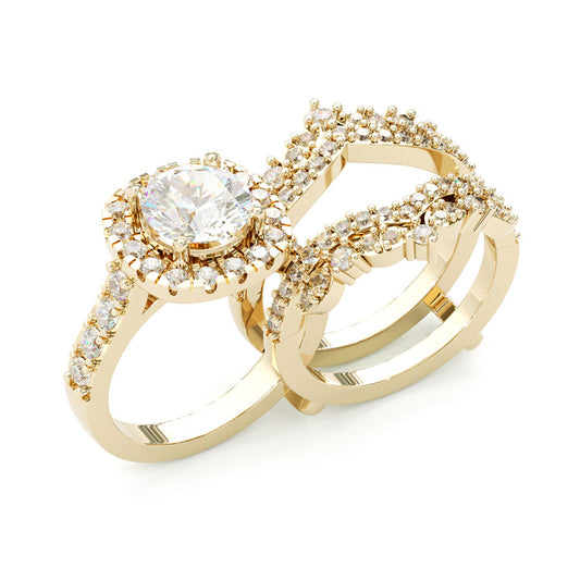 Jorrio halo round cut 2ct sterling silver ring set