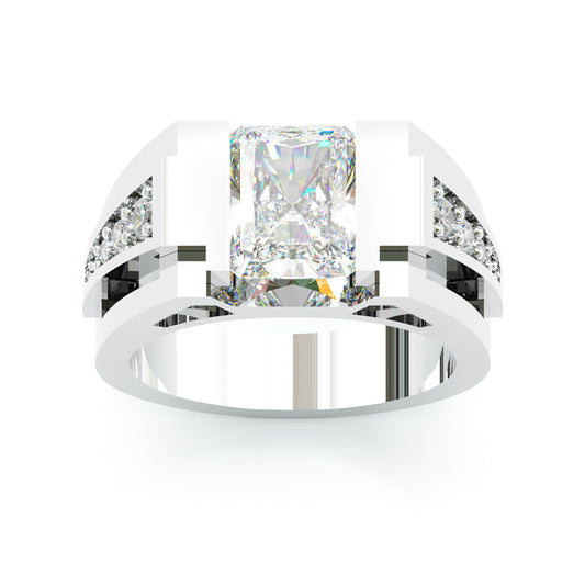 Jorrio handmade modern 4ct white emerald cut men's ring