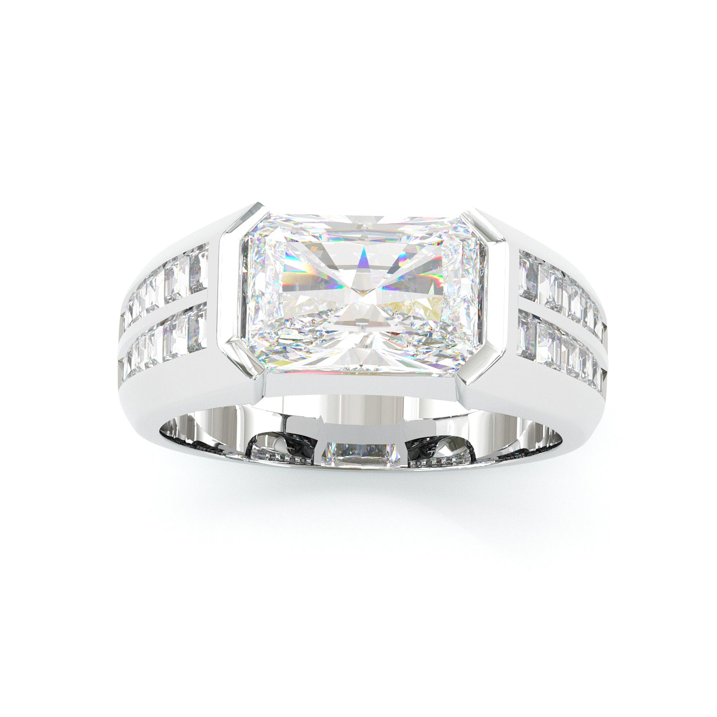 Jorrio handmade 6ct radiant cut bezel set men's wedding band ring