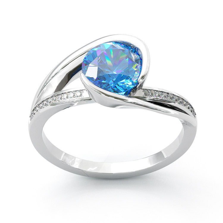 Jorrio unique 3ct blue topaz round cut sterling silver ring