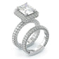 Jorrio handmade 3.5ct radiant cut halo vintage sterling silver wedding ring set