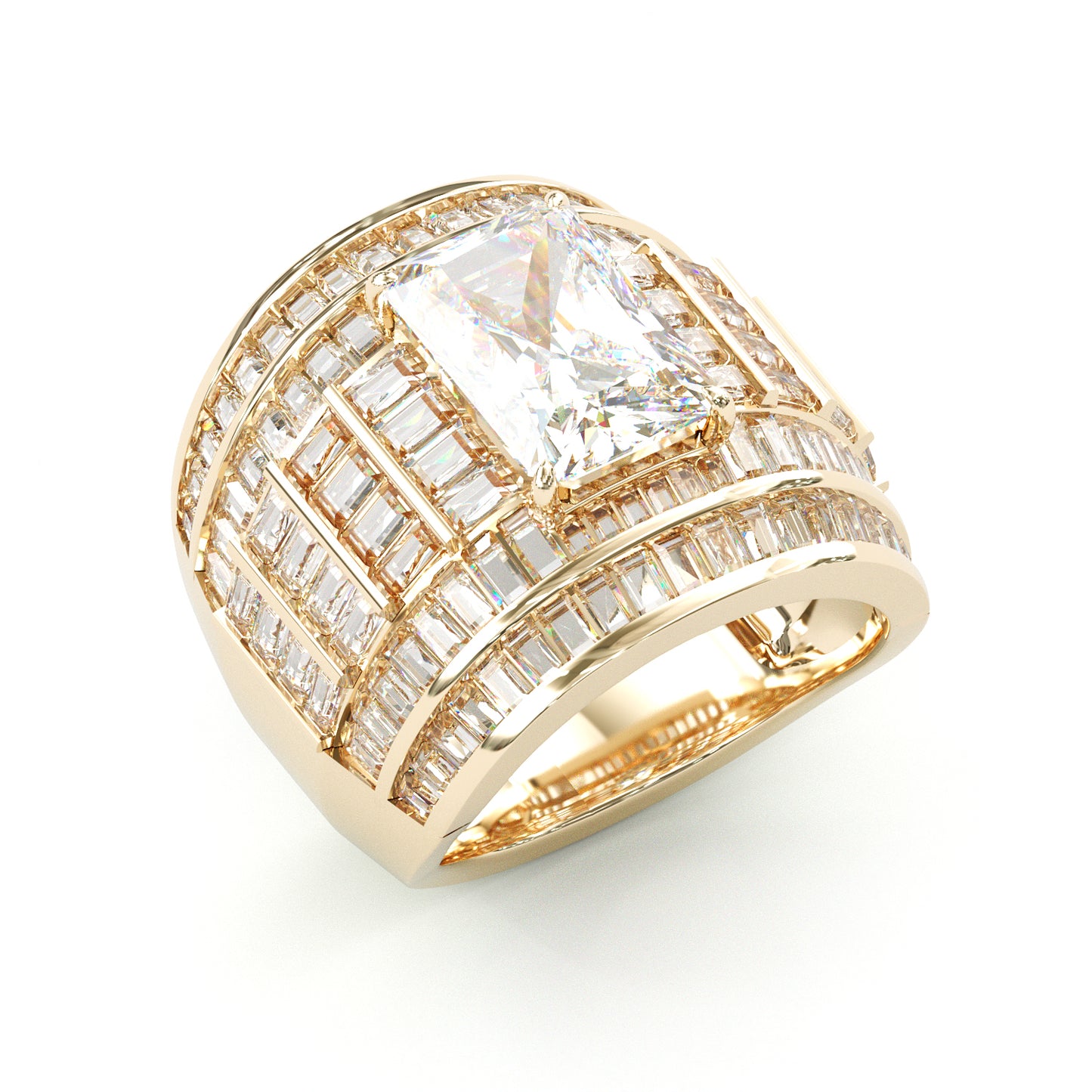 Jorrio handmade massive emerald cut men's bold wide band ring