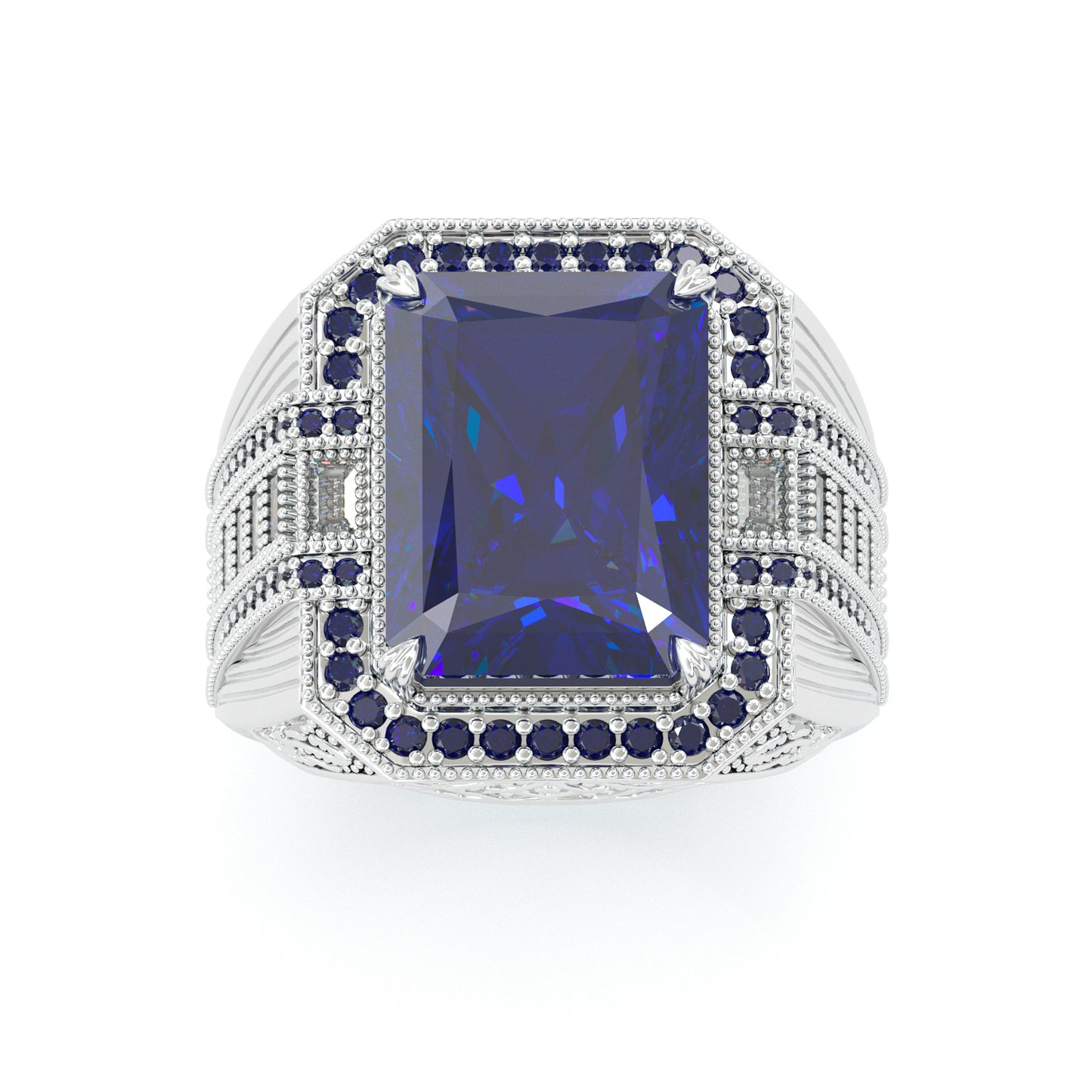 Jorrio handmade vintage-style radiant cut blue sapphire men’s ring