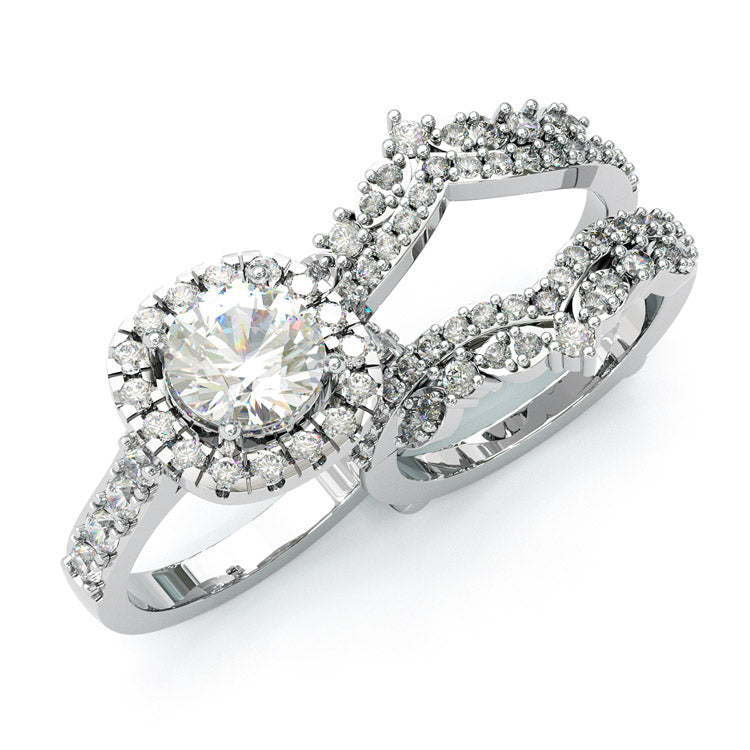 Jorrio halo round cut 2ct sterling silver ring set