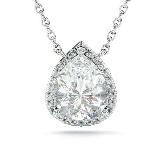 Jorrio 3ct pear cut halo elegant sterling silver necklace