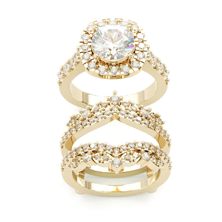Jorrio halo round cut 2ct sterling silver ring set