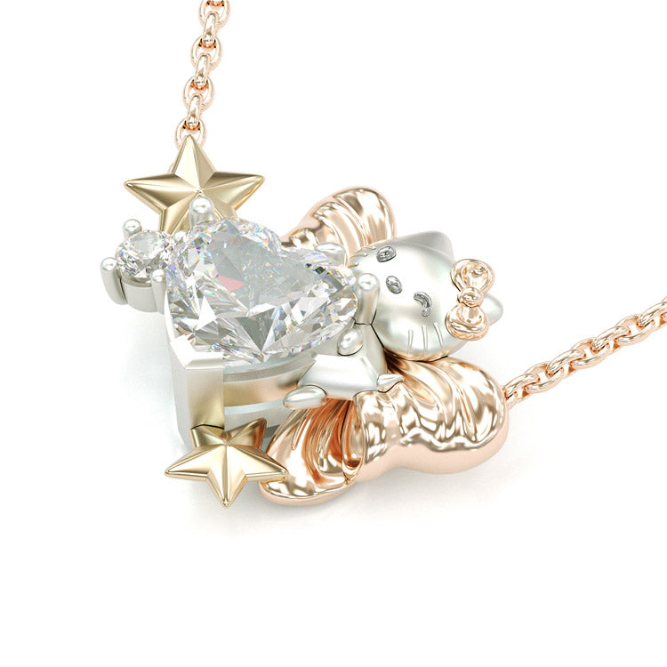 Jorrio lovely 2ct heart cut hello kitty sterling silver necklace