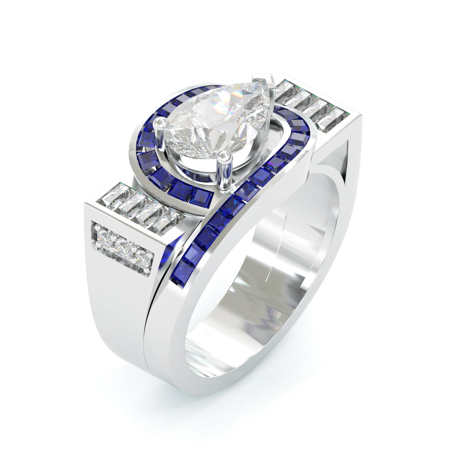 Jorrio handmade geometric halo sapphire-inlaid pear-cut statement ring