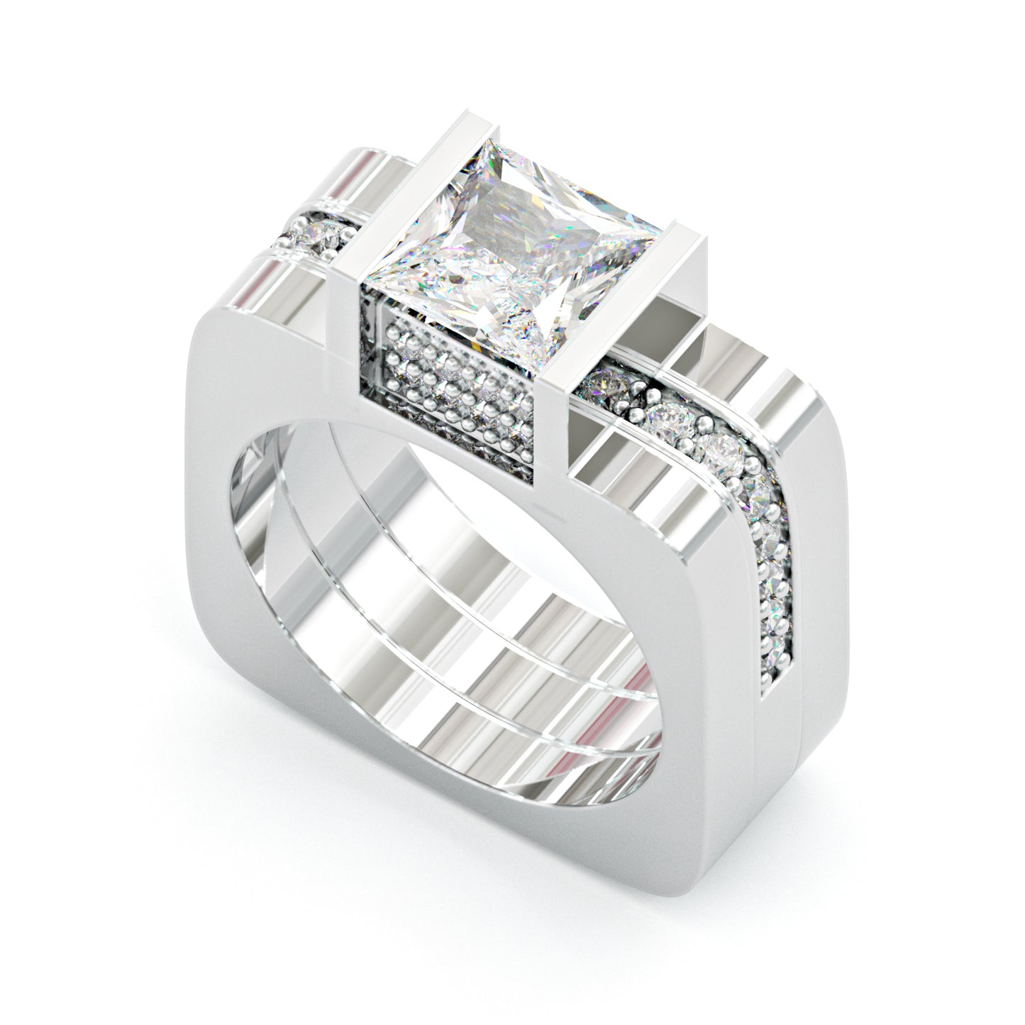 Jorrio Handmade Princess Cut Geometric Two Tone Men's Ringset