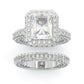 Jorrio handmade 3.5ct radiant cut halo vintage sterling silver wedding ring set