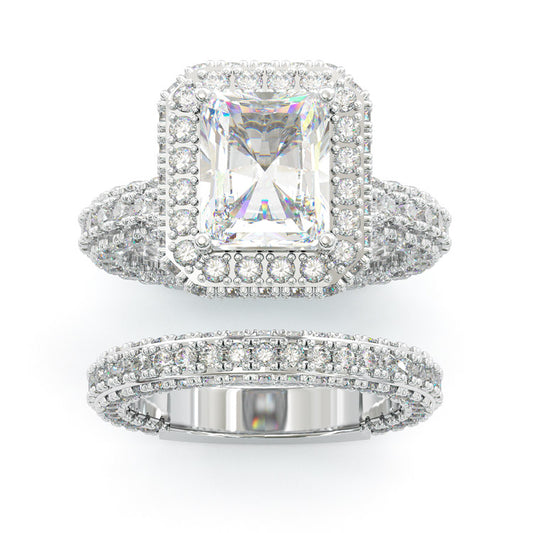 Jorrio handmade 3.5ct radiant cut halo vintage sterling silver wedding ring set