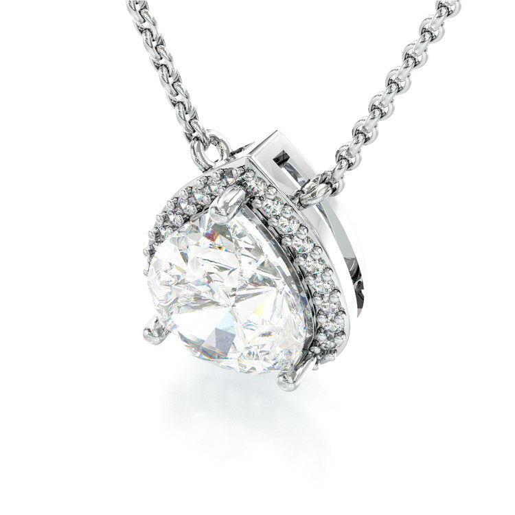 Jorrio 3ct pear cut halo elegant sterling silver necklace