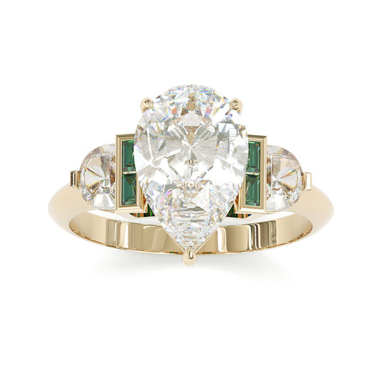 Jorrio handmade elegant gold-color pear cut with emerald sterling silver ring