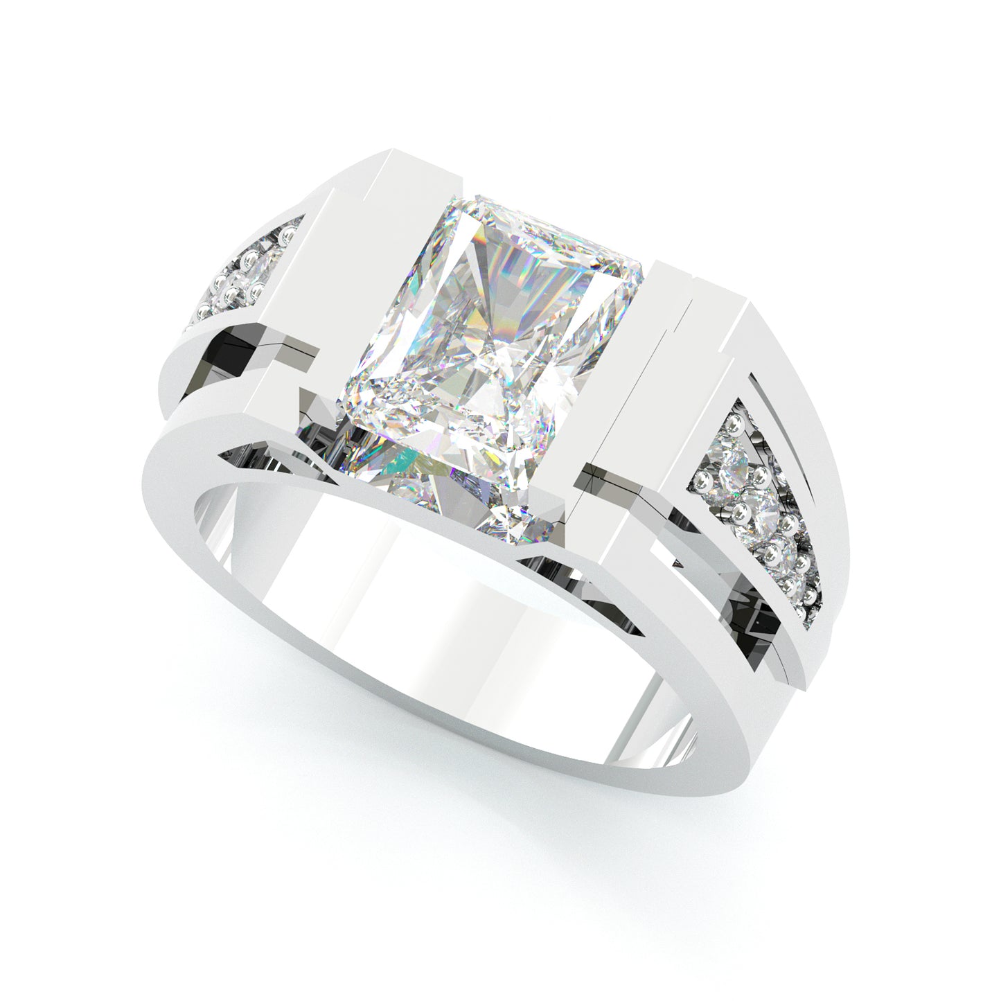 Jorrio handmade modern 4ct white emerald cut men's ring