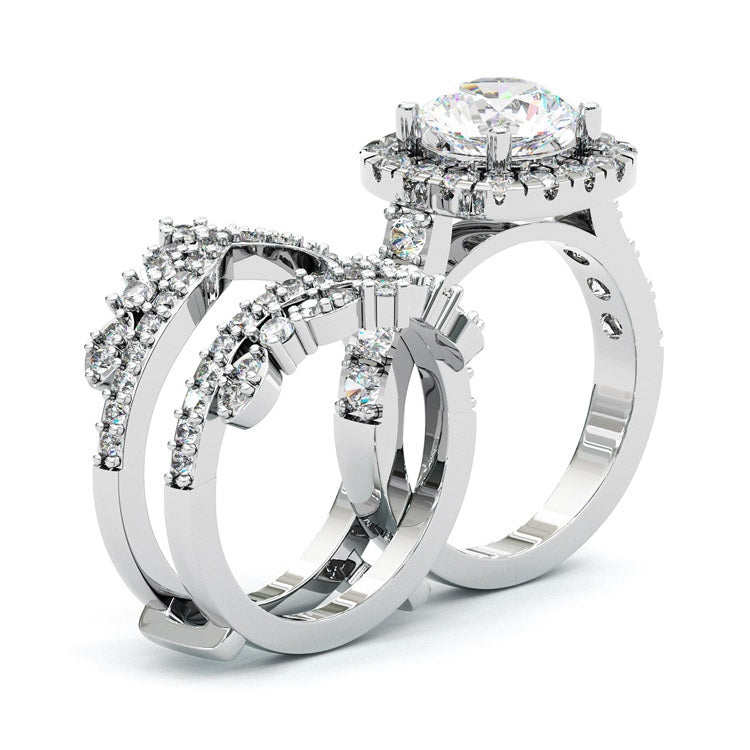 Jorrio halo round cut 2ct sterling silver ring set