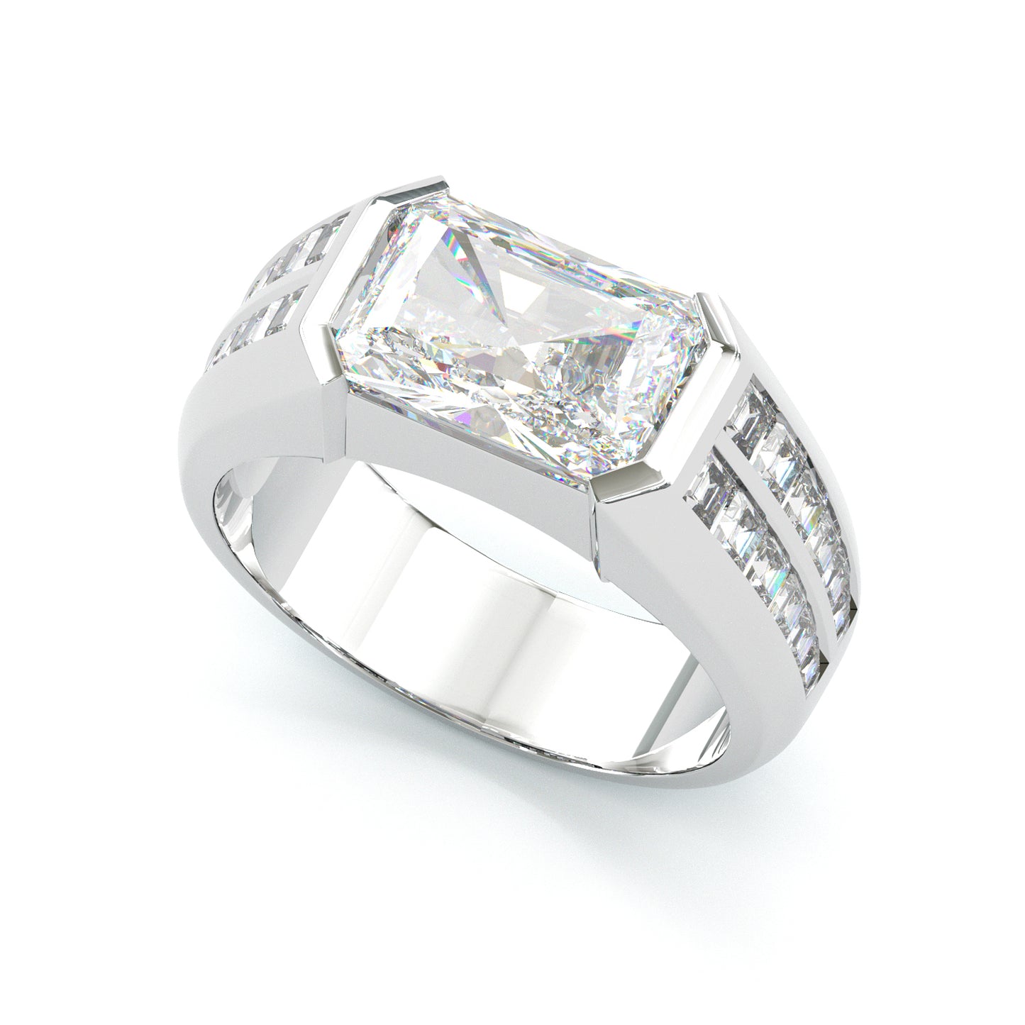 Jorrio handmade 6ct radiant cut bezel set men's wedding band ring