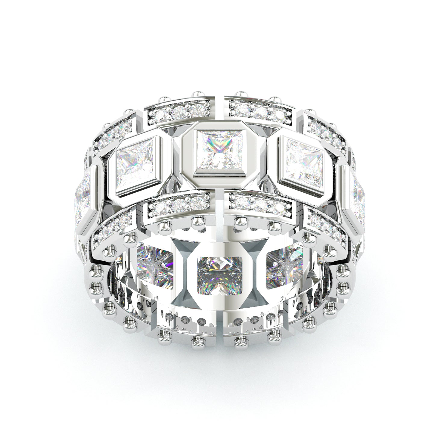Jorrio Handmade Bold Square-link Princess Stone Full-iced Men’s Band Ring