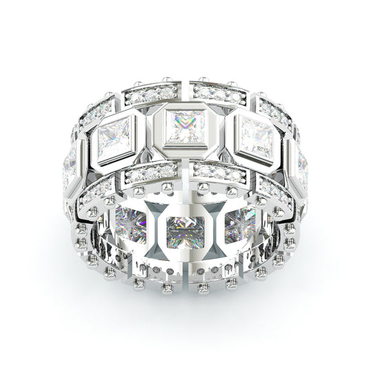 Jorrio Handmade Bold Square-link Princess Stone Full-iced Men’s Band Ring