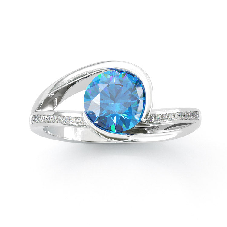 Jorrio unique 3ct blue topaz round cut sterling silver ring