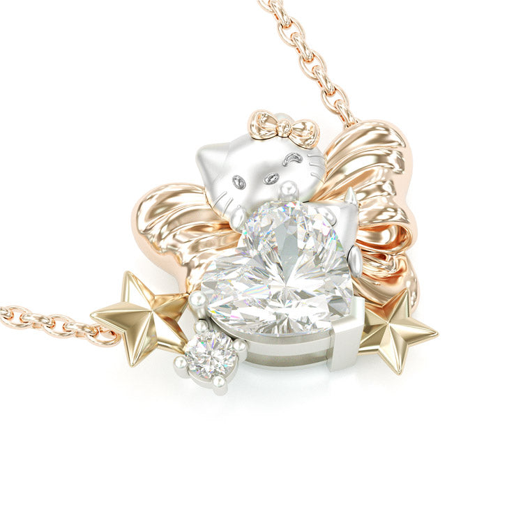 Jorrio lovely 2ct heart cut hello kitty sterling silver necklace