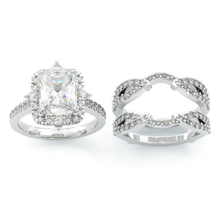 Jorrio handmade 3 ct radiant cut vintage 2pcs sterling silver wedding ring set
