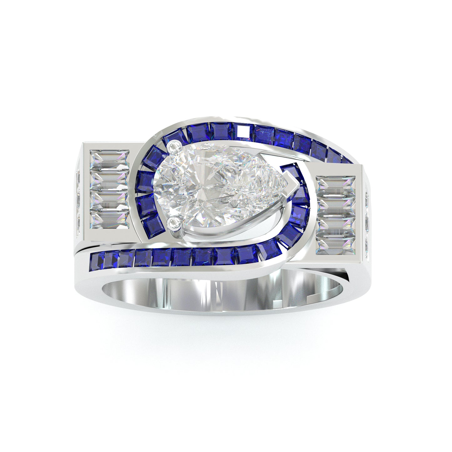 Jorrio handmade geometric halo sapphire-inlaid pear-cut statement ring