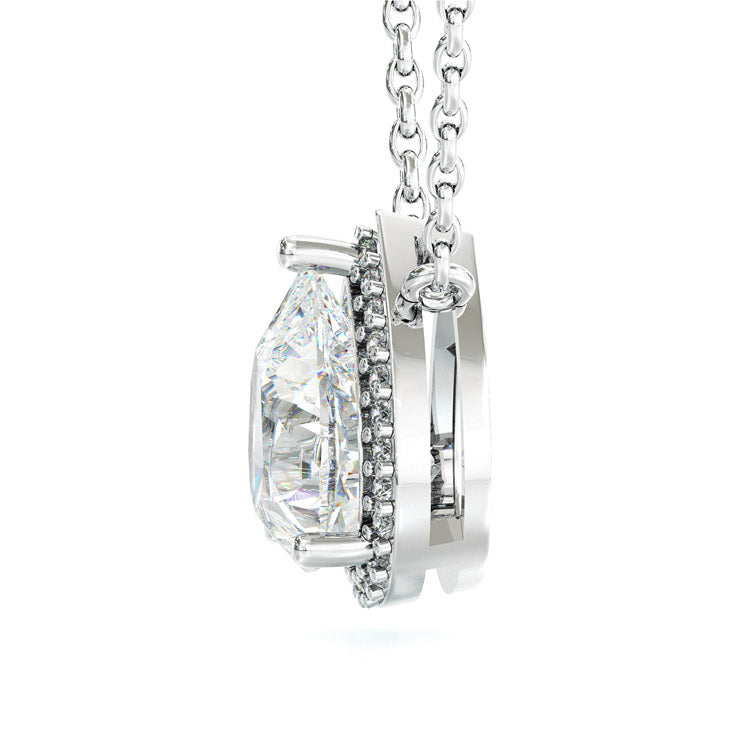 Jorrio 3ct pear cut halo elegant sterling silver necklace