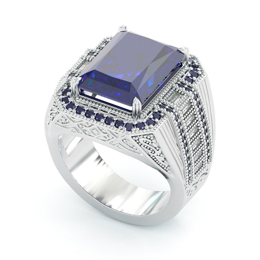 Jorrio handmade vintage-style radiant cut blue sapphire men’s ring