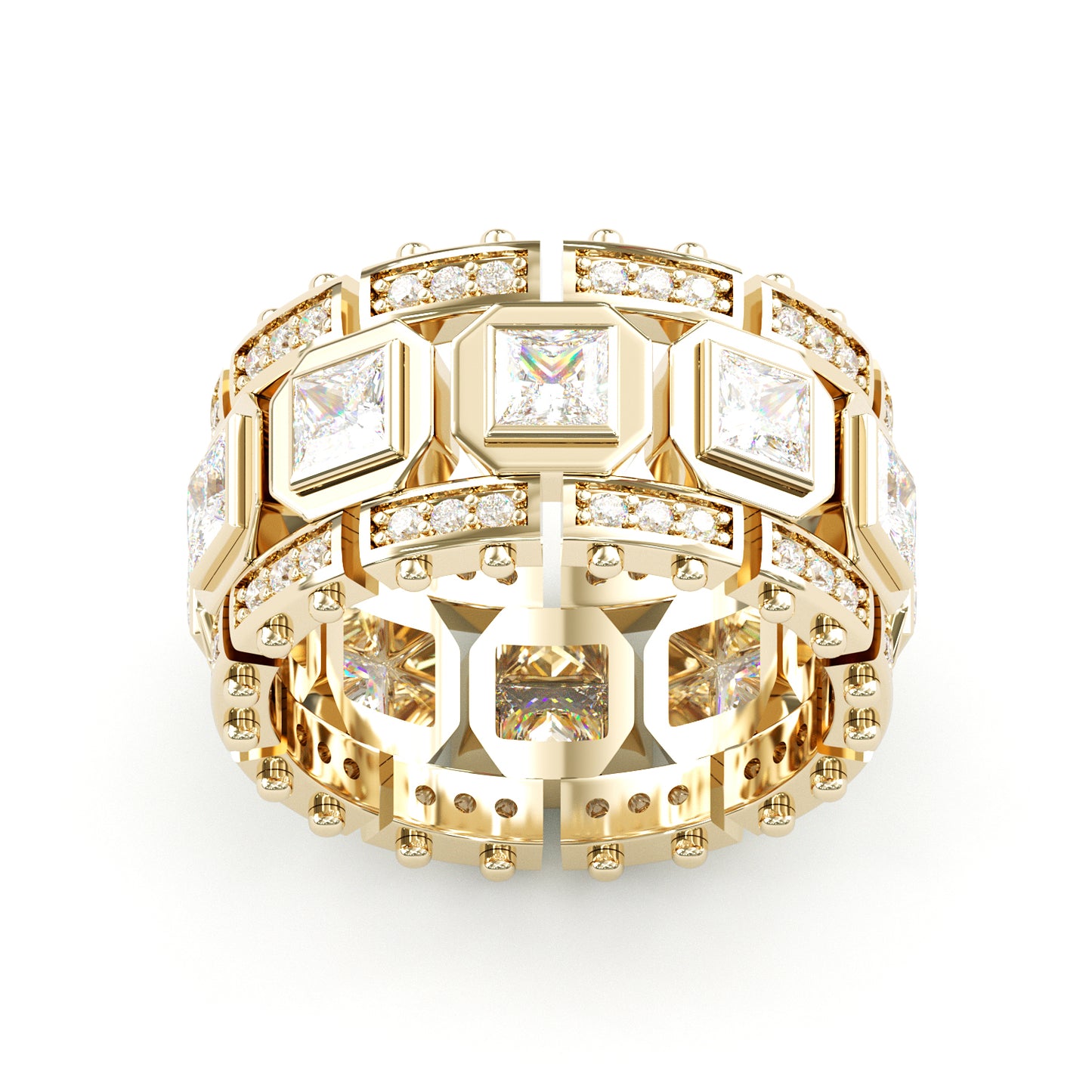 Jorrio Handmade Bold Square-link Princess Stone Full-iced Men’s Band Ring