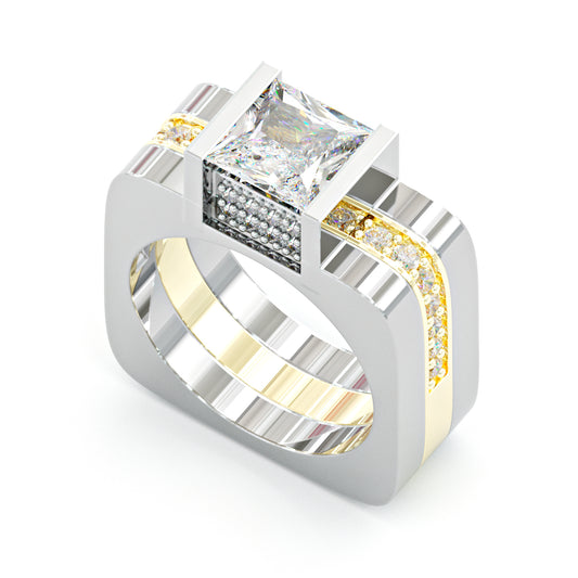 Jorrio Handmade Princess Cut Geometric Two Tone Men's Ringset