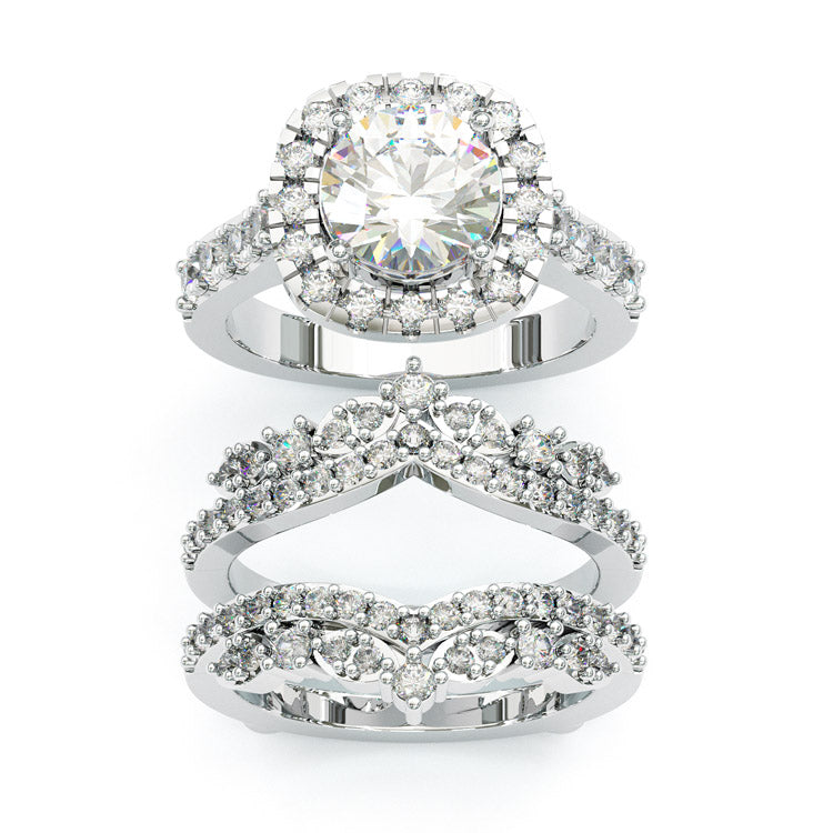 Jorrio halo round cut 2ct sterling silver ring set