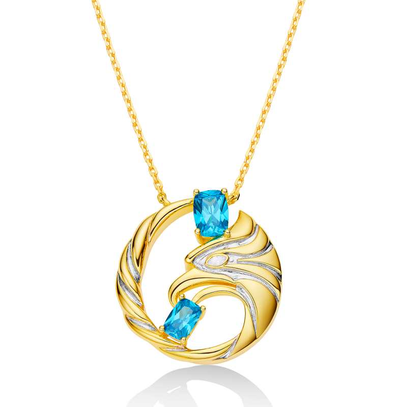 Jorrio Handmade Gold Falcon Cushion Cut Sterling Silver Diamond Necklace