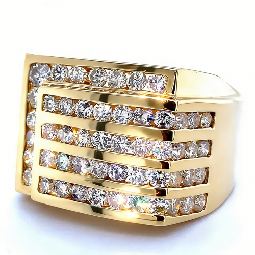 Jorrio Handmade Multiple Tiers Channel Set Round CZ Angled Men's Band Ring