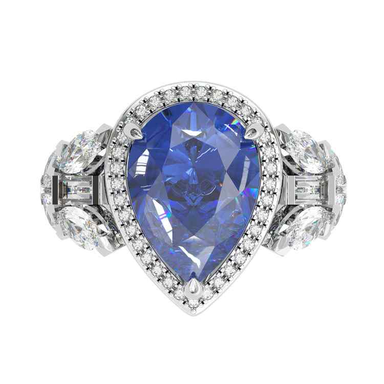 Jorrio handmade sapphire 5ct pear cut vintage sterling silver wedding engagement ring