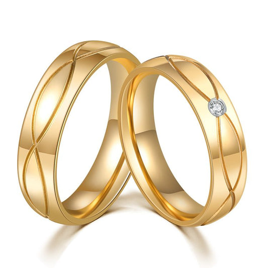 Jorrio Wide version Gold simple style Anniversary Couple Rings Set